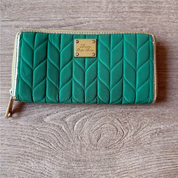 Lauren Ralph Lauren Handbags - Lauren Ralph Lauren Green Quilted Chevron Zip-Around Wallet Gold EUC old money